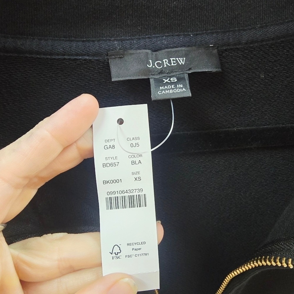 NWT J.Crew Women XS Black Cotton French Terry Half-Zip Sweatshirt - Picture 5 of 6